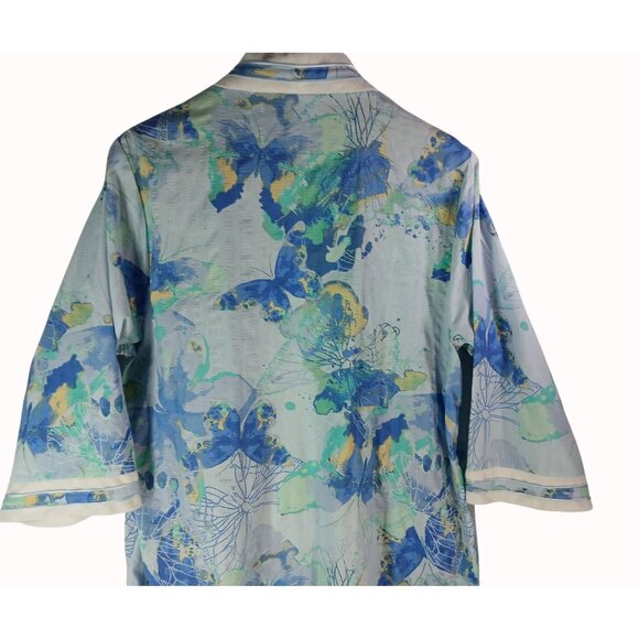 National Womens Zip Front Housecoat Robe 1X Blue Floral Butterfly Cozy Lounge - Picture 11 of 11